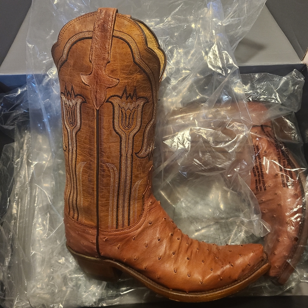 Lucchese Maisie Full Quill Ostrish Boots- Redwood